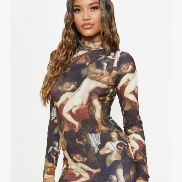 “Renaissance” High Neck Bodycon Mini Dress - Picture 1 of 3